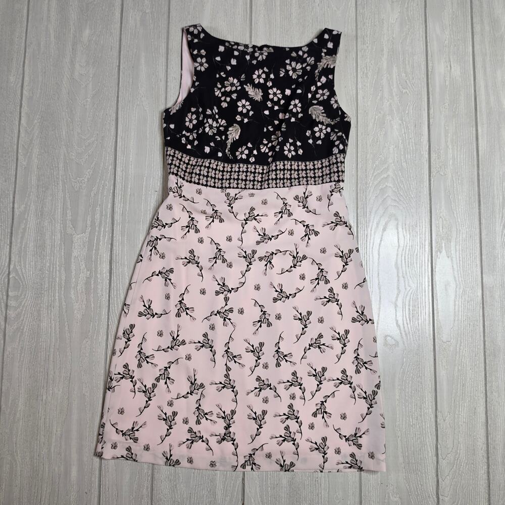 Karl Lagerfeld Black & Blush Pink Floral Sleeveless Sheath Dress Size 4